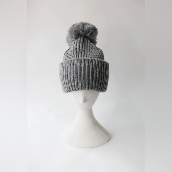 Rib Knit Wool Beanie with Pom Pom - Picture 2 of 8